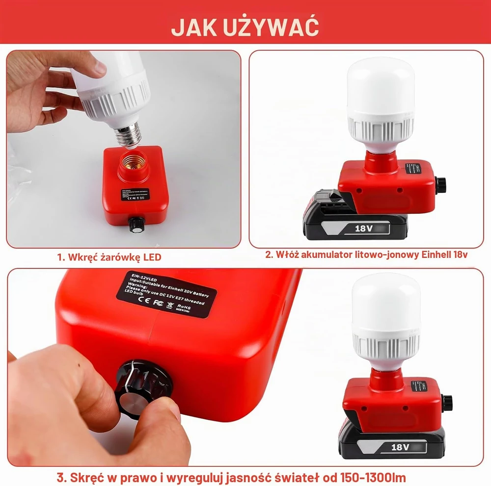 GAOUTO akumuliatorinis darbo šviestuvas 18 V, 12 W LED, E27, 150–1300 lm ZL682-Baterija lamp