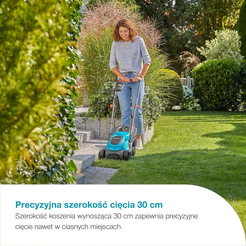 Gardena akumuliatorinė vejapjovė 30 cm pjovimo plotis, 18 V, 25 l žolės surinkimo talpa, EasyMax 30/18 V P4A (14629-20)