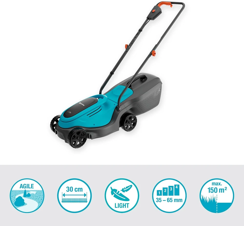 Gardena akumuliatorinė vejapjovė 30 cm pjovimo plotis, 18 V, 25 l žolės surinkimo talpa, EasyMax 30/18 V P4A (14629-20)