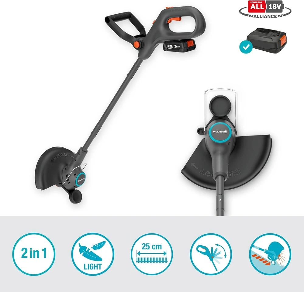Gardena EasyTrim 25 18V akumuliatorinės žoliapjovės komplektas su 18V P4A baterija 2.0 Ah