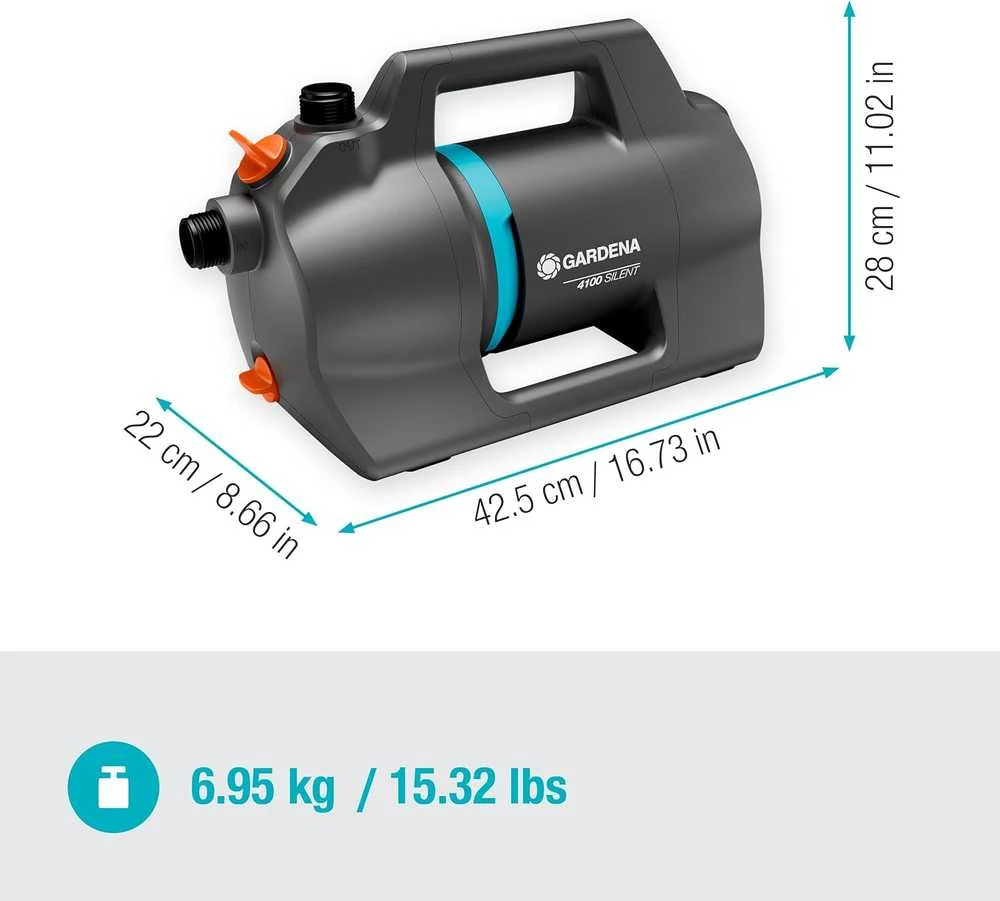 Gardena Sodo siurblys 4100 Silent, 550 W, 4100 l/h, 36 m / 3,6 bar, 7kg, apsauga nuo UV ir lietaus