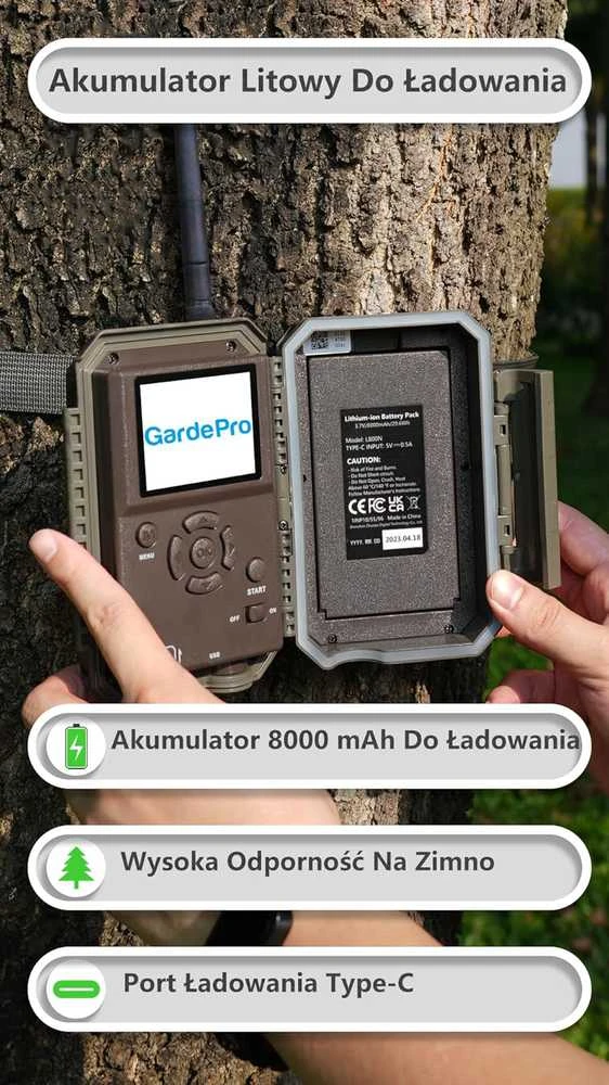 GardePro laukinių gyvūnų stebėjimo kamera su Wi-Fi, 8000 mAh akumuliatoriumi, 64 MP, naktinis matymas, E8P