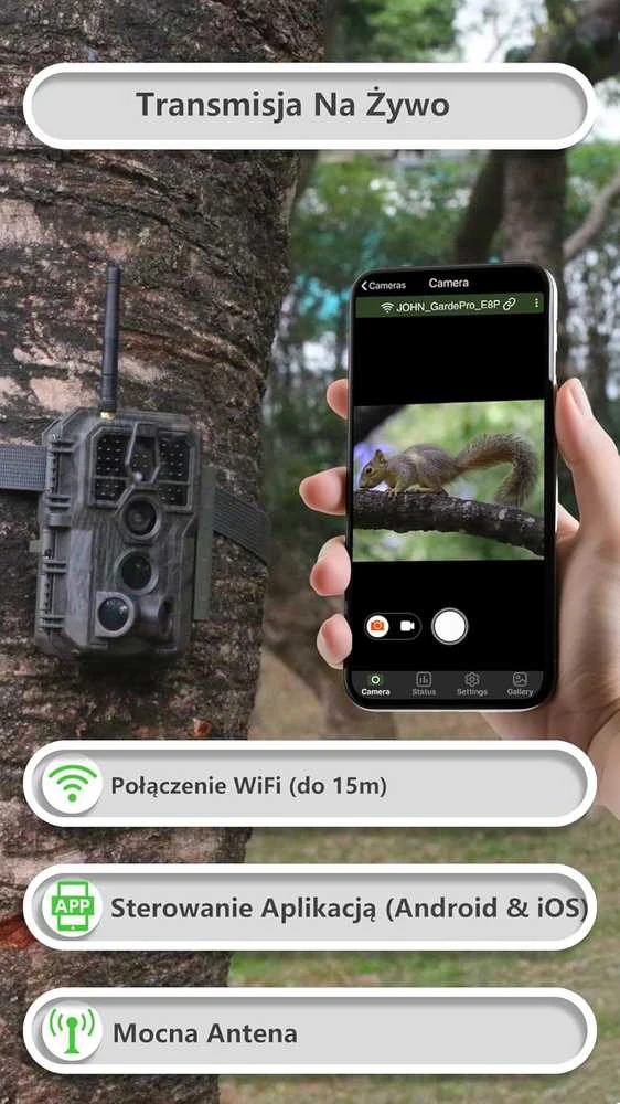 GardePro laukinių gyvūnų stebėjimo kamera su Wi-Fi, 8000 mAh akumuliatoriumi, 64 MP, naktinis matymas, E8P