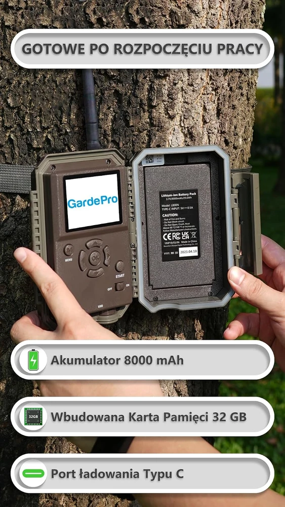 GardePro miško kamera su Wi-Fi, 64 MP, 1296P vaizdu, 8000 mAh, E8PMB