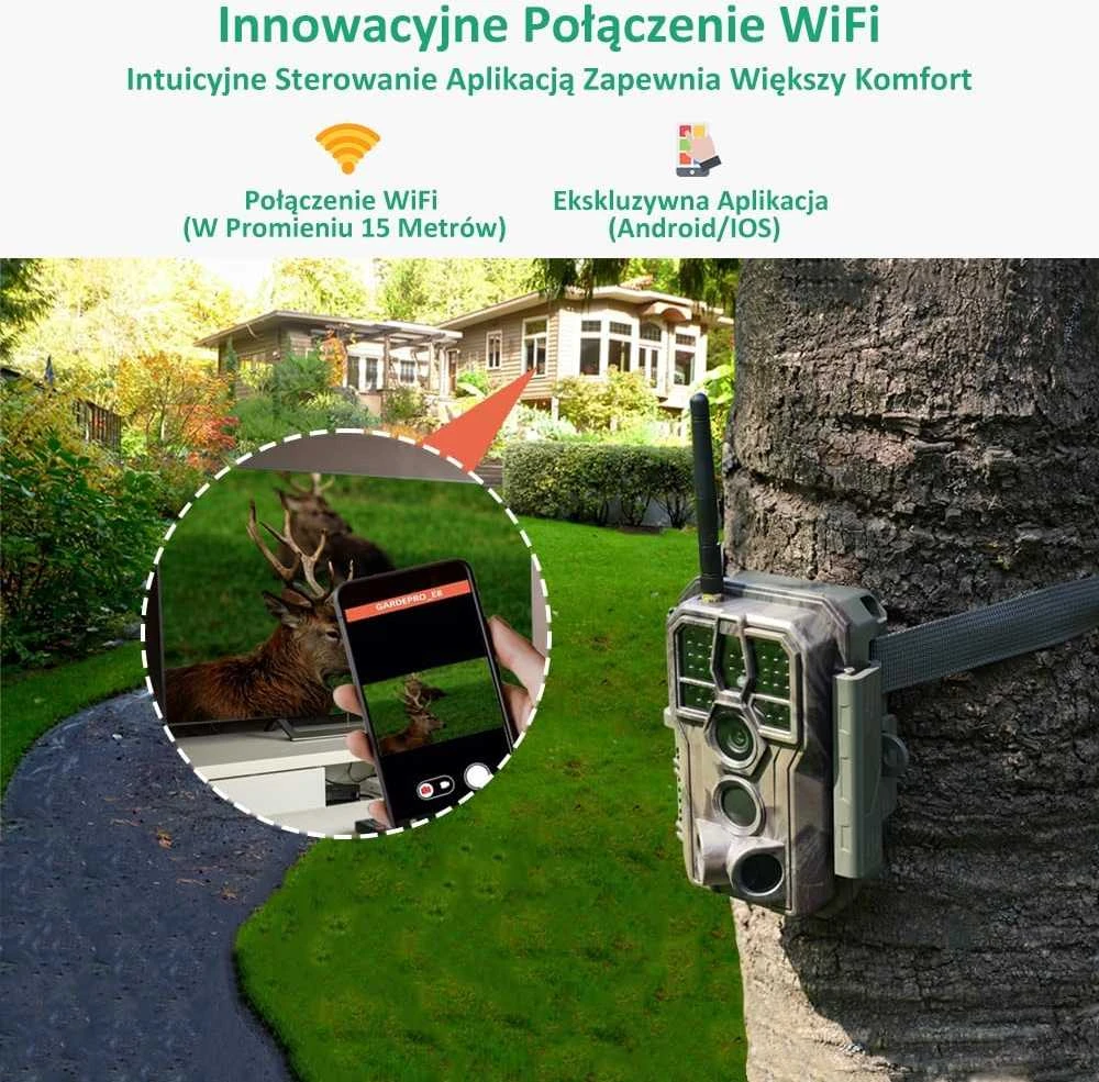 GardePro miško kamera Wi-Fi su mobiliąja programėle, 64 MP, 1296p vaizdo įrašai, IP66, E8