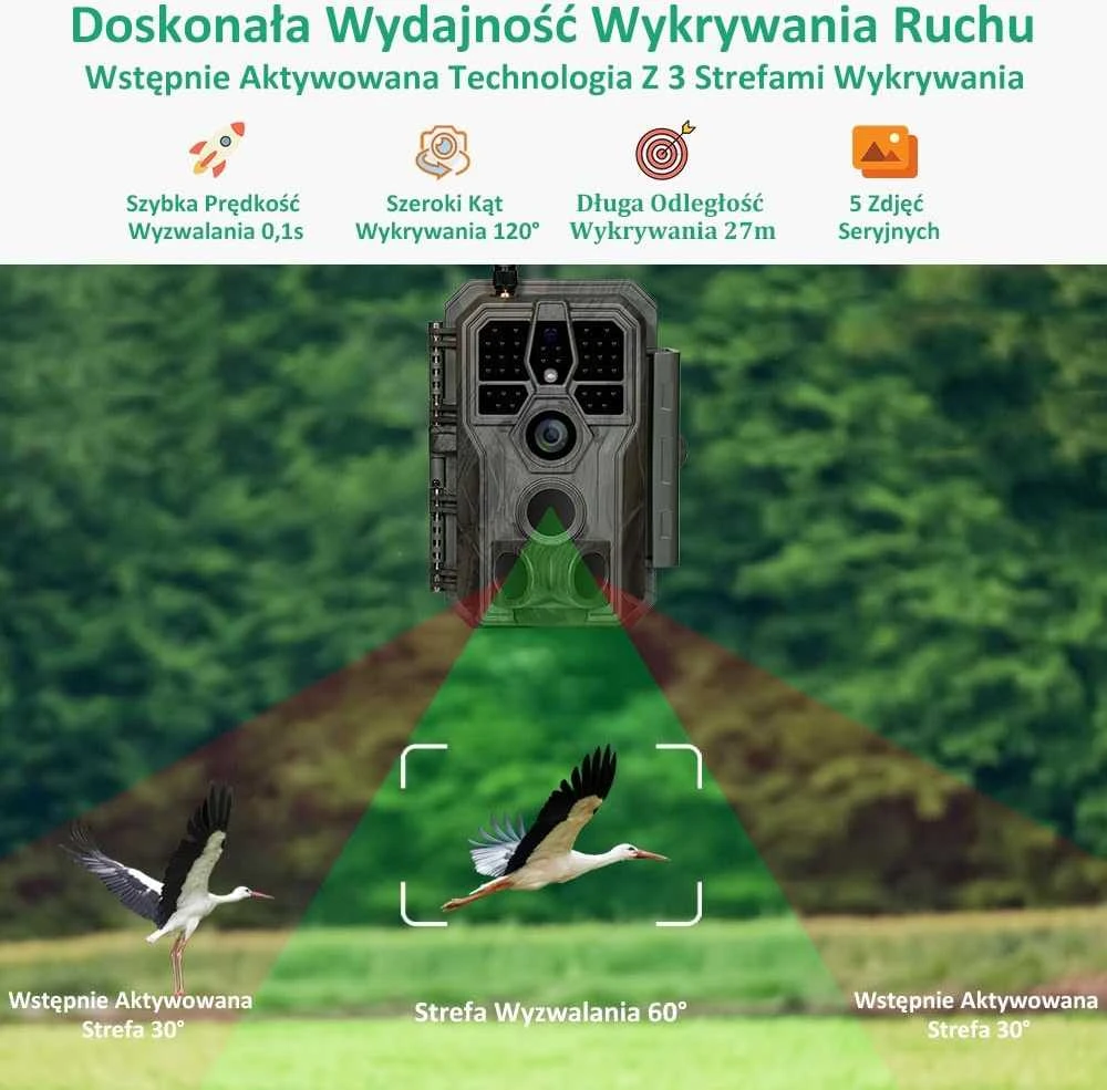 GardePro miško kamera Wi-Fi su mobiliąja programėle, 64 MP, 1296p vaizdo įrašai, IP66, E8