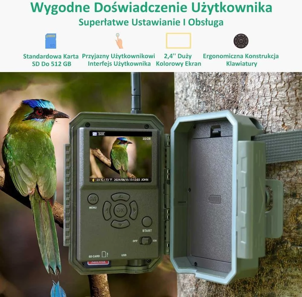 GardePro miško kamera Wi-Fi su mobiliąja programėle, 64 MP, 1296p vaizdo įrašai, IP66, E8