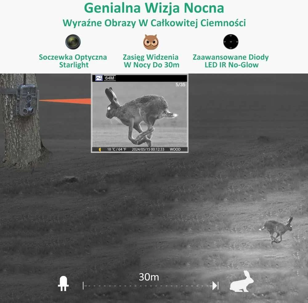 GardePro miško kamera Wi-Fi su mobiliąja programėle, 64 MP, 1296p vaizdo įrašai, IP66, E8
