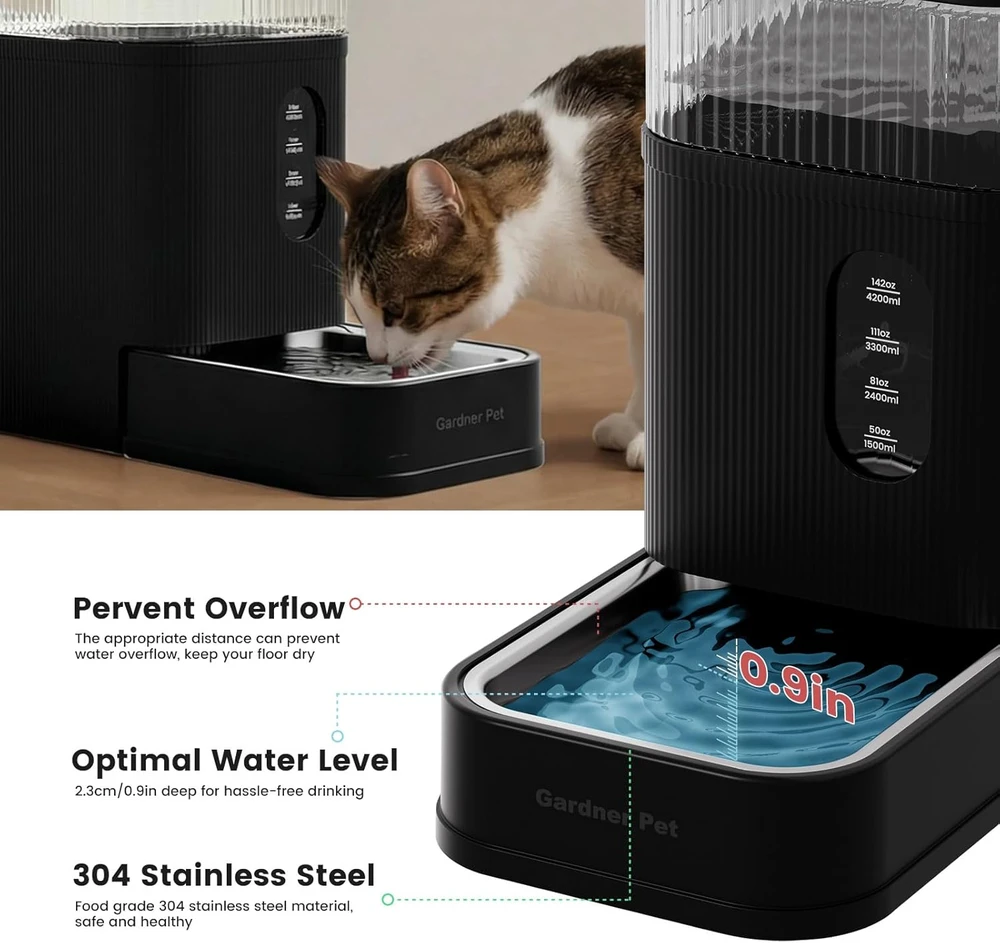 Gardner Pet automatinis gravitacinis vandens dozatorius šunims ir katėms, nerūdijančio plieno dubuo, 8,5 l