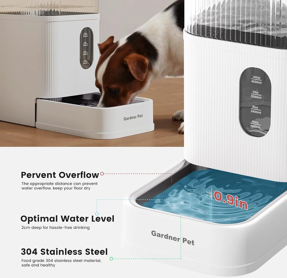 Gardner Pet automatinis gravitacinis vandens dozatorius augintiniams, 8,5 l talpa, nerūdijančio plieno dubuo