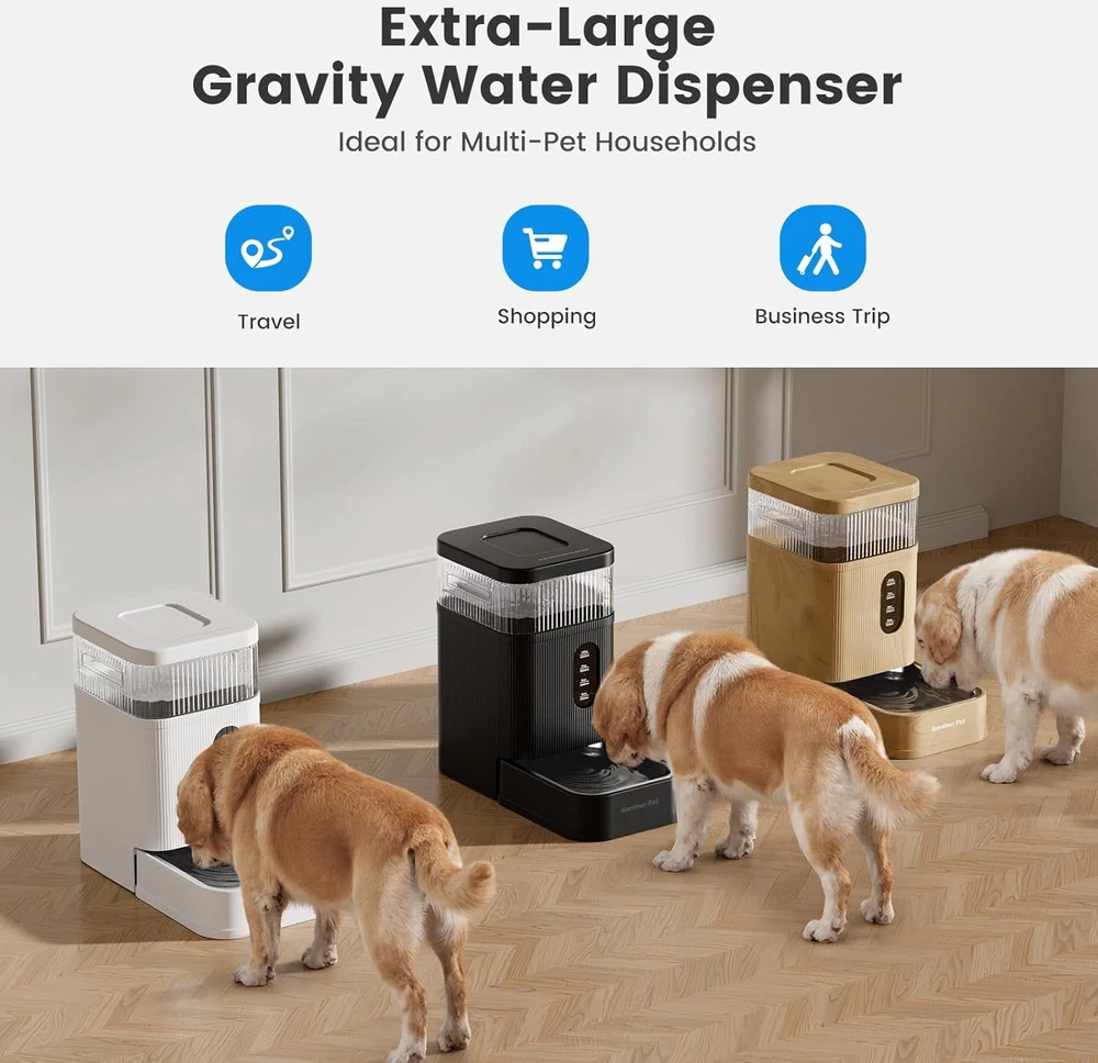 Gardner Pet automatinis gravitacinis vandens dozatorius augintiniams, 8,5 l talpa, nerūdijančio plieno dubuo