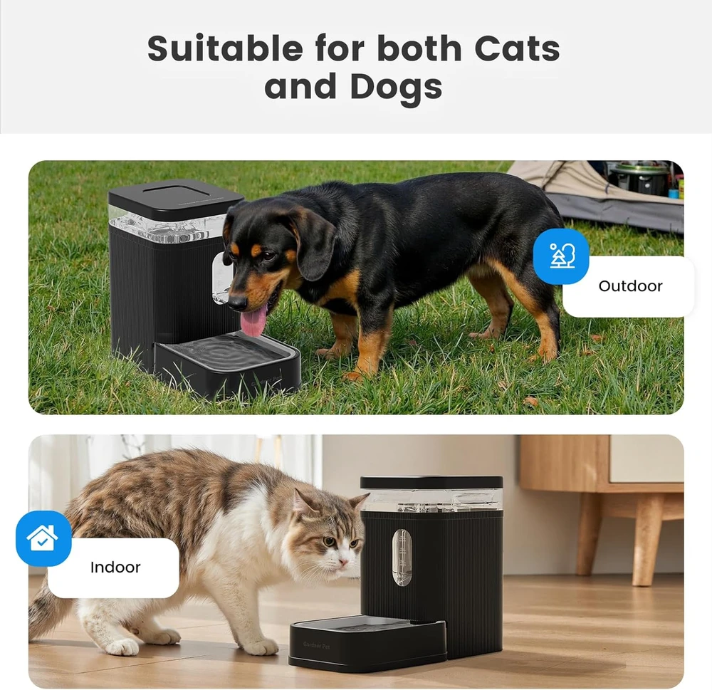 Gardner Pet automatinis vandens dozatorius šunims ir katėms, 6,5 l, nerūdijančio plieno dubuo, juodas