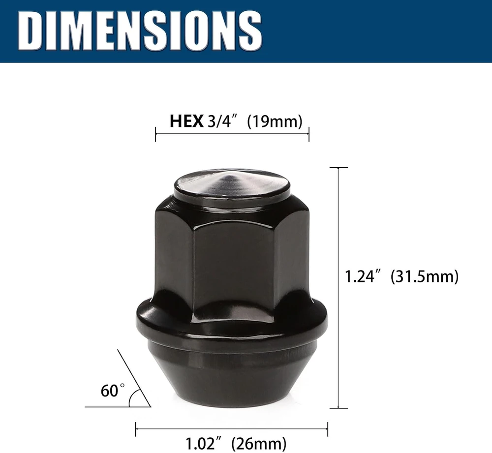 GAsupply ratų veržlės M12 x 1.5 x 31,5 mm, kūginės, 20 vnt., 303B20BK