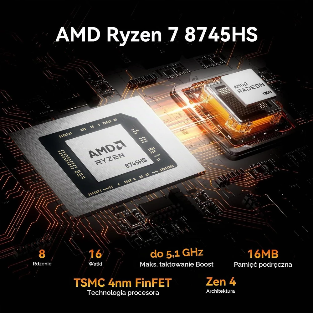 GEEKOM A8 MAX R7 mini kompiuteris su AMD Ryzen 7 8745HS, 16 GB DDR5 RAM ir 1 TB NVMe SSD
