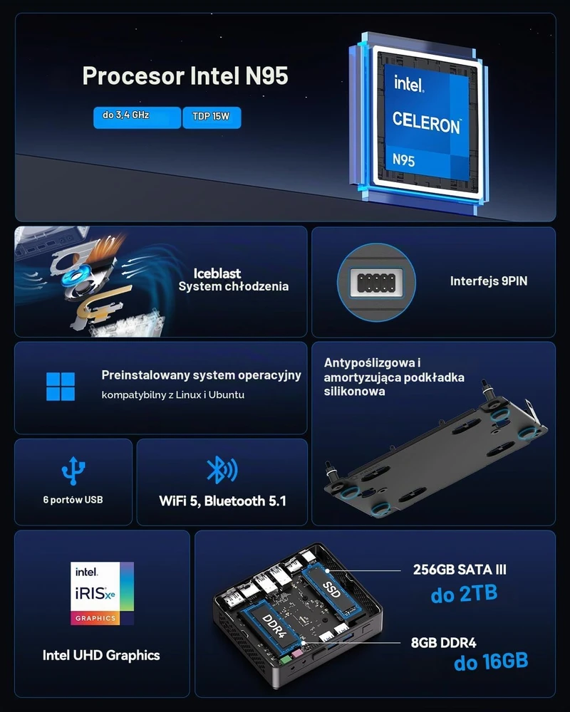 GEEKOM mini kompiuteris Air12 Lite su Intel N95, 8 GB RAM ir 256 GB SSD