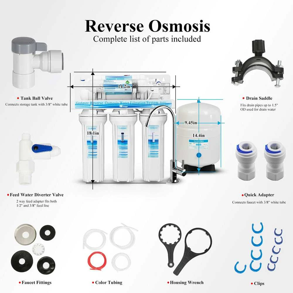 Geekpure atbulinės osmozės vandens filtravimo sistema su 6 pakopomis ir remineralizavimo filtru RO6-AF
