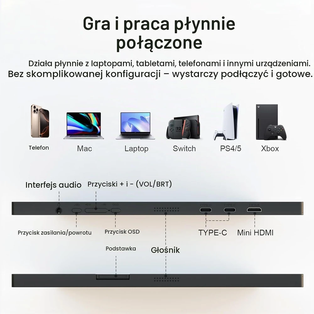 GEESUU nešiojamas monitorius 15.6 col. FHD IPS HDR 60 Hz M156L1F