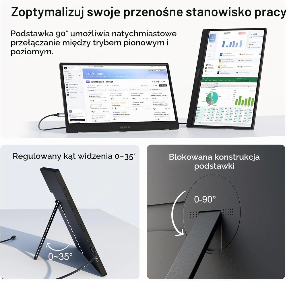 GEESUU nešiojamas monitorius 15.6 col. FHD IPS HDR 60 Hz M156L1F