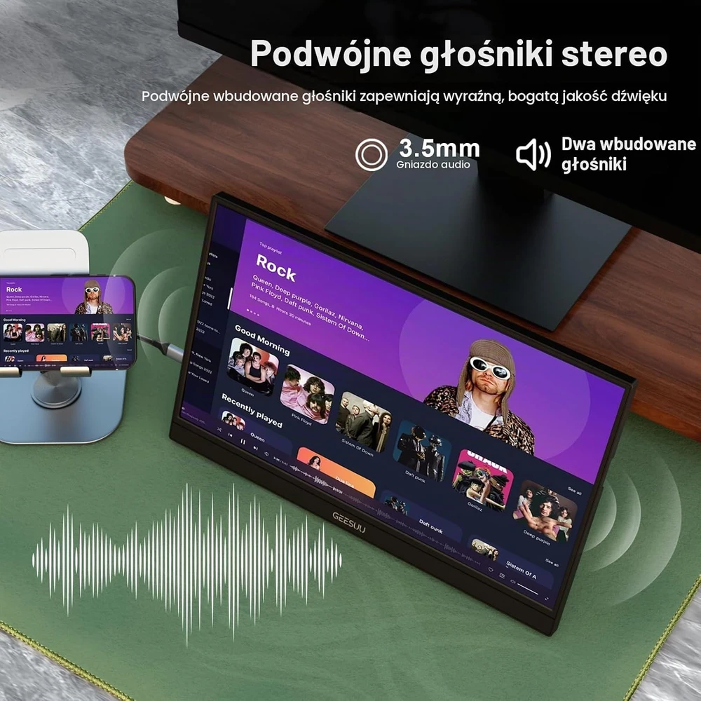 GEESUU nešiojamas monitorius 15.6 col. FHD IPS HDR 60 Hz M156L1F
