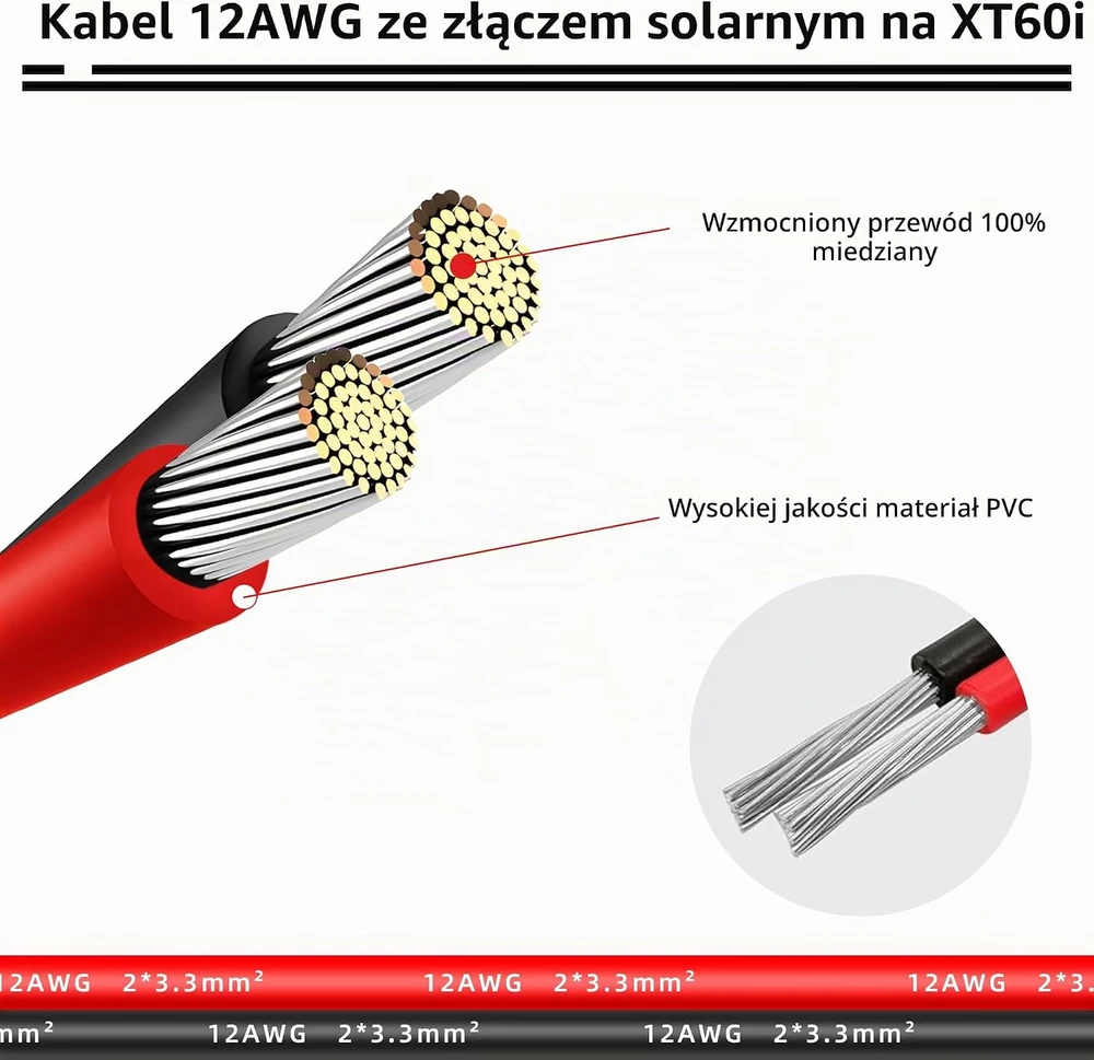 GELRHONR saulės modulio kabelio adapteris XT60i-F, 2 m, 12 AWG, 200 W, GELRHONR-2M-XT60i