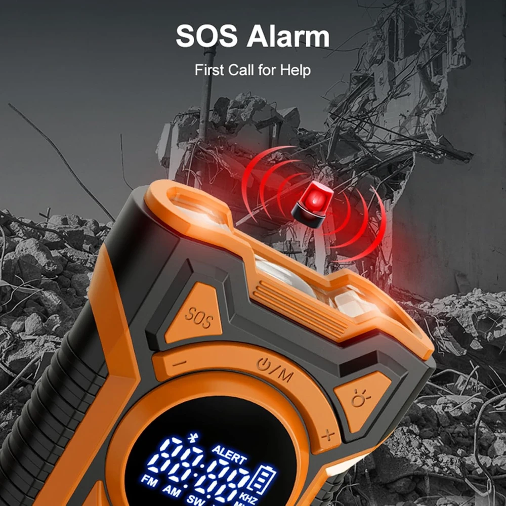 Gemmac avarinis radijas su rankiniu generatoriumi, Bluetooth, 5000 mAh, IPX5 EM03