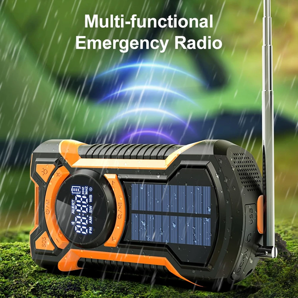Gemmac avarinis radijas su rankiniu generatoriumi, Bluetooth, 5000 mAh, IPX5 EM03