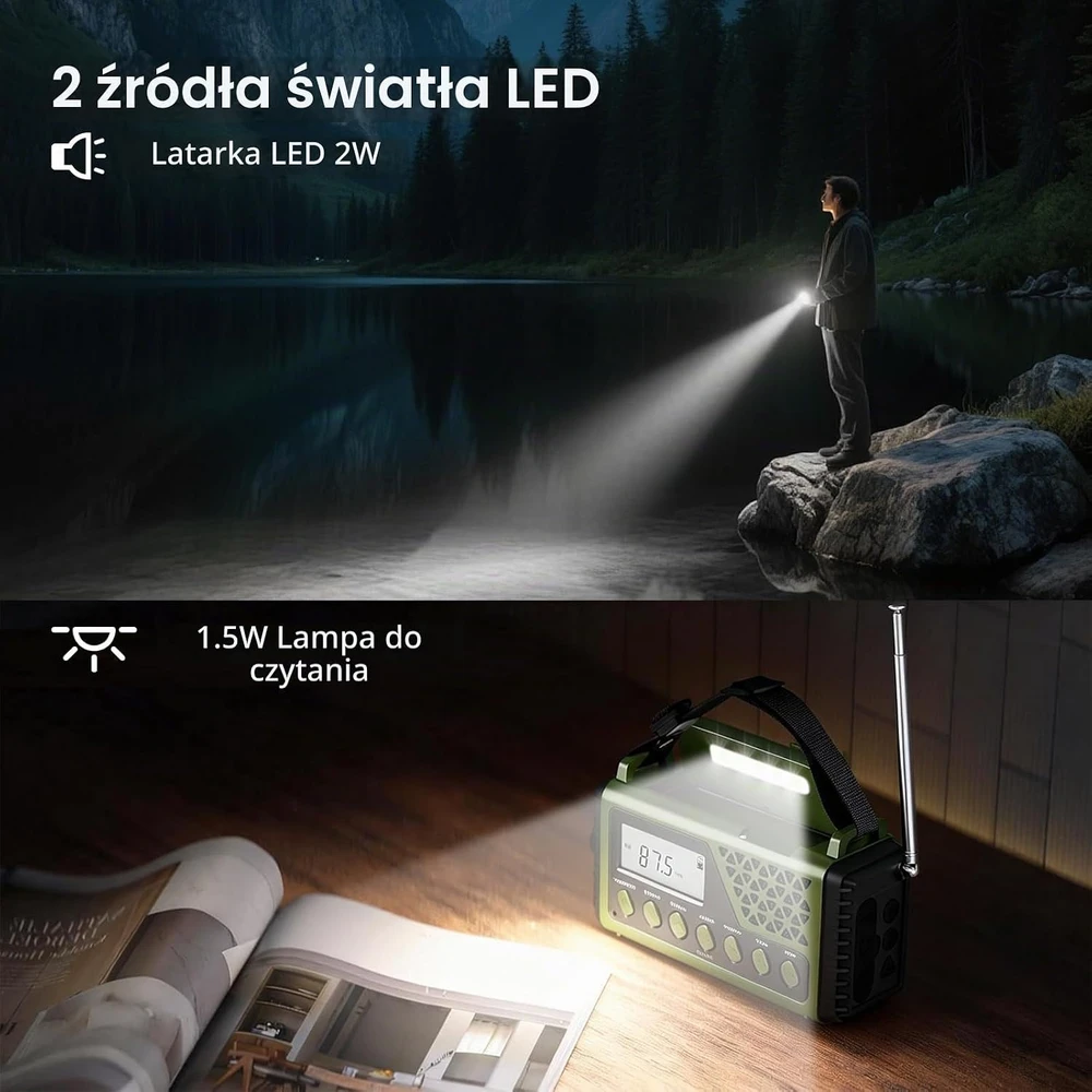 Gemmac avarinis saulės radijas Bluetooth AM/FM/SW su 10 000 mAh maitinimo banku 1199SW