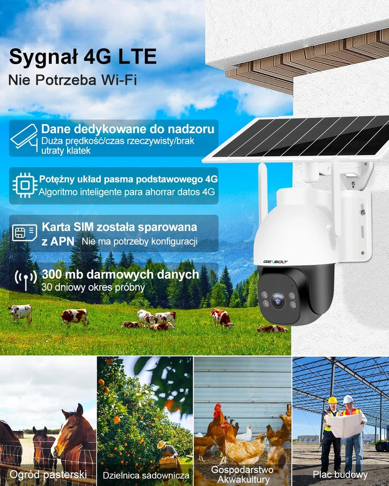 GENBOLT belaidė saulės stebėjimo kamera 4G LTE, 2K raiška, F1.0 diafragma, išorės montavimas, GB203K-4G