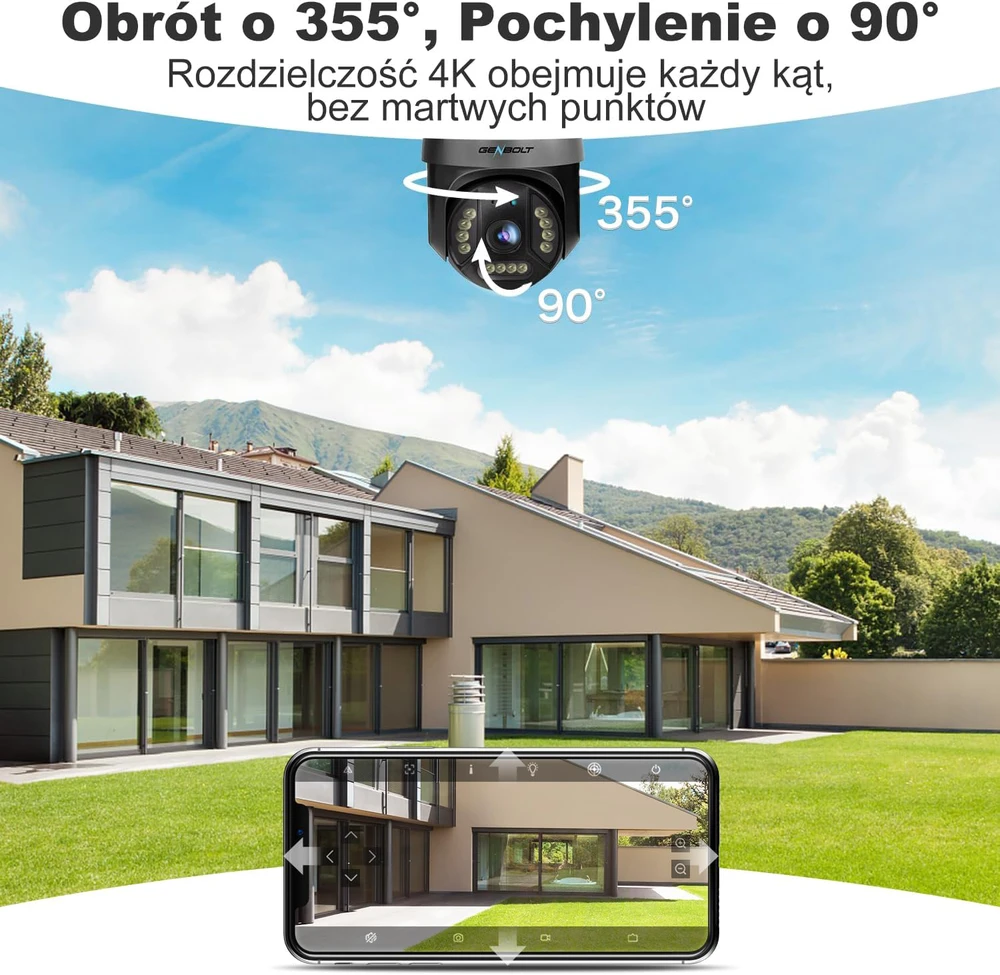 GENBOLT išorinė IP stebėjimo kamera 4K 8 MP PoE/Wi-Fi, spalvotas naktinis matymas, PTZ, GB213V
