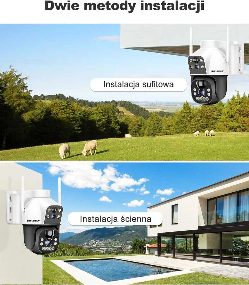 GENBOLT išorinė saulės IP kamera 4G, 8 W, 15600 mAh, 3MP+3MP, automatinis sekimas, AI, IP66, GB217 K-4G
