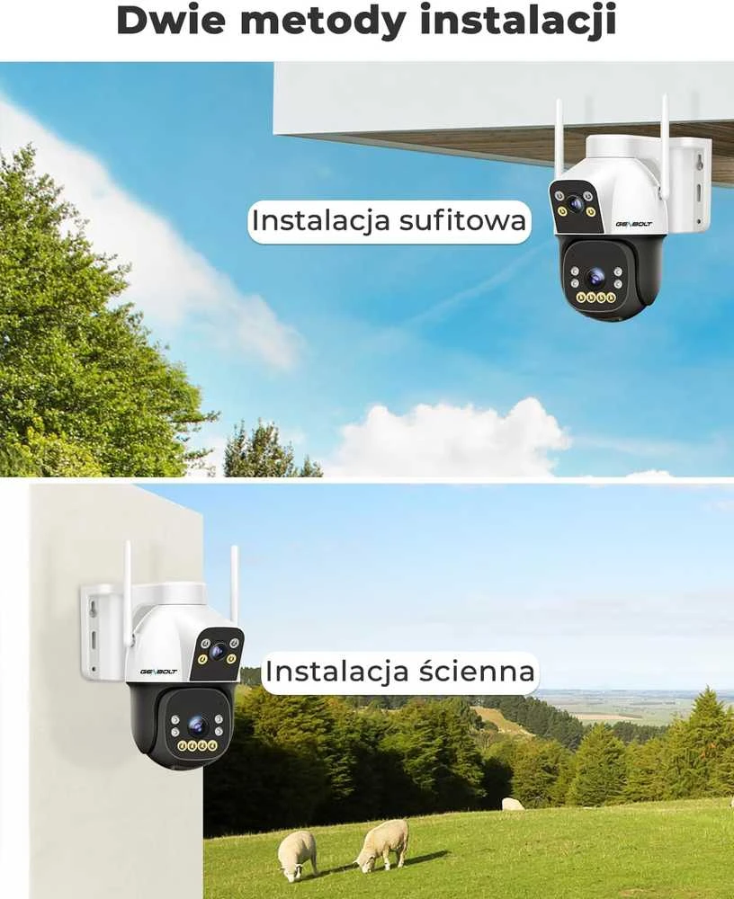 GENBOLT išorinė saulės IP kamera 4G, 8 W, 15600 mAh, 3MP+3MP, automatinis sekimas, AI, IP66, GB217 K-4G