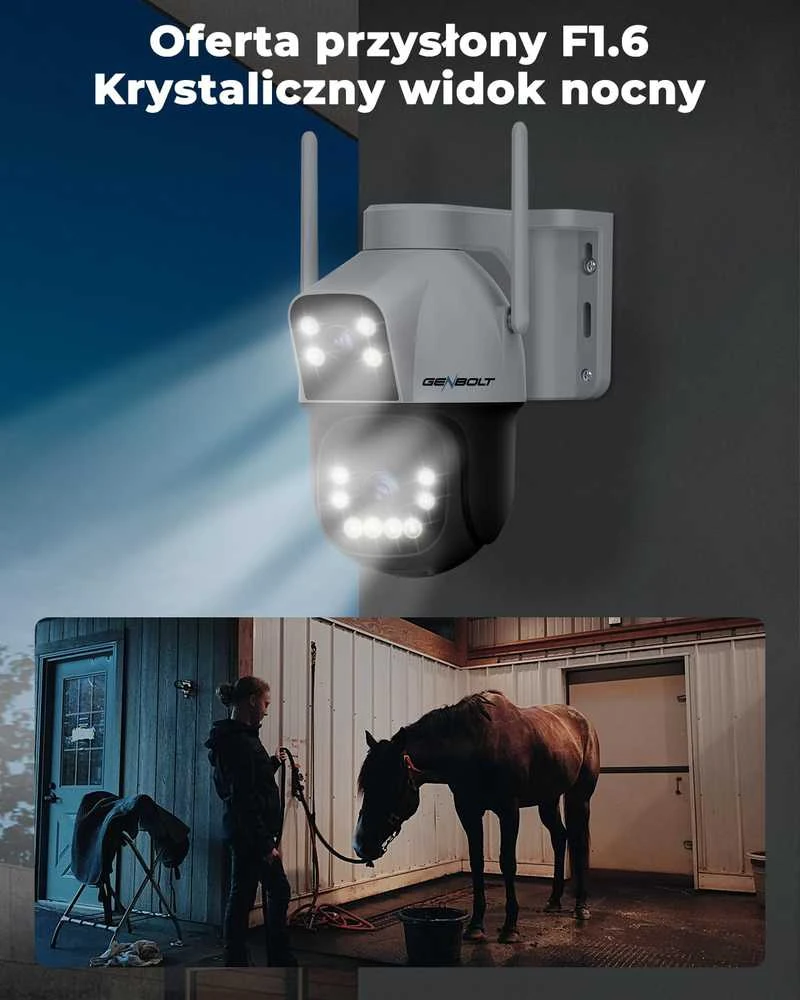 GENBOLT išorinė saulės IP kamera 4G, 8 W, 15600 mAh, 3MP+3MP, automatinis sekimas, AI, IP66, GB217 K-4G
