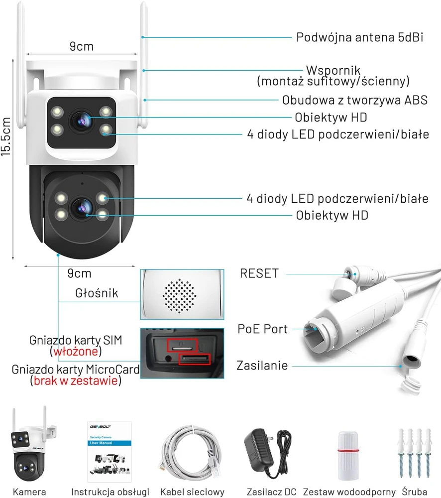 GENBOLT lauko 4G LTE vaizdo stebėjimo kamera su dvigubu objektyvu, PoE, IP66, GB201HN-4G