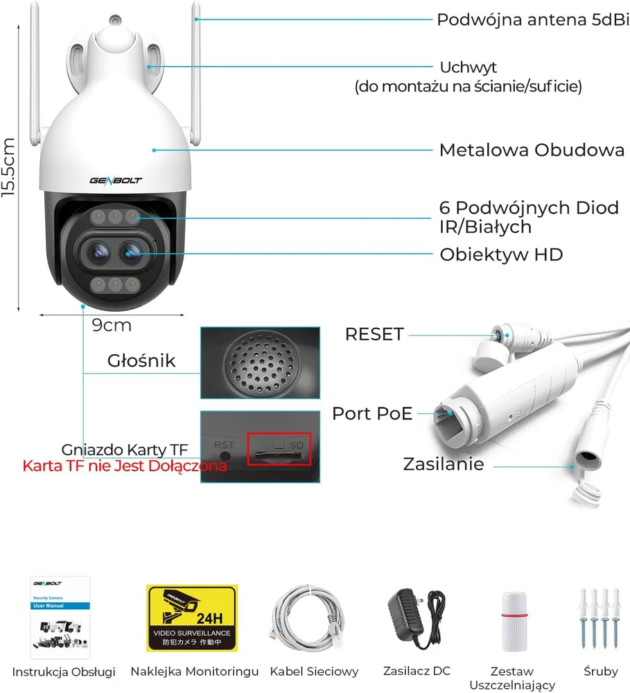 GENBOLT lauko IP kamera su 4K 8 MP vaizdo raiška, Wi-Fi ir PoE, 10X hibridiniu priartinimu, modelis GB202V