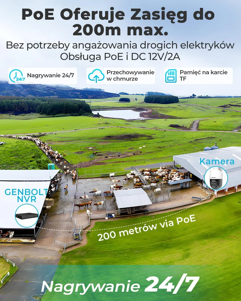 GENBOLT lauko IP kamera su 4K 8 MP vaizdo raiška, Wi-Fi ir PoE, 10X hibridiniu priartinimu, modelis GB202V