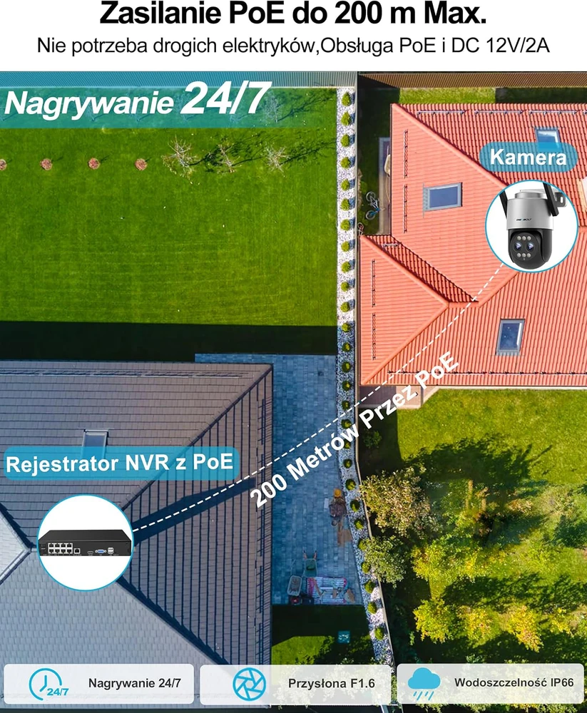 GENBOLT lauko PTZ IP stebėjimo kamera 4 MP 2.5K, 10x hibridinis priartinimas, Wi-Fi ir POE, naktinis spalvotas režimas, GB-202K