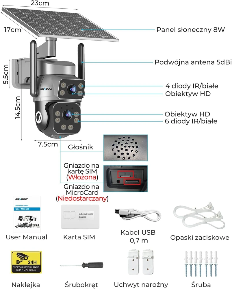 GENBOLT lauko saulės kamera su 4G LTE, 2K, IP66, 14400 mAh baterija, PTZ, modelis GB216E-K-4G