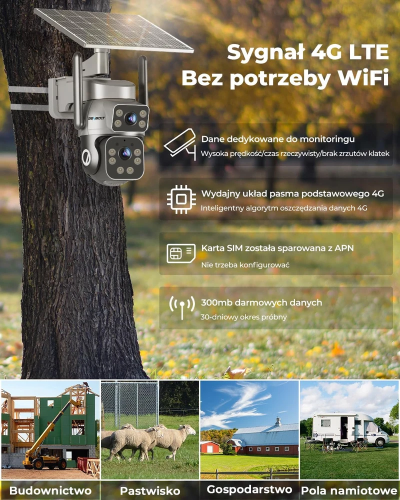 GENBOLT lauko saulės kamera su 4G LTE, 2K, IP66, 14400 mAh baterija, PTZ, modelis GB216E-K-4G