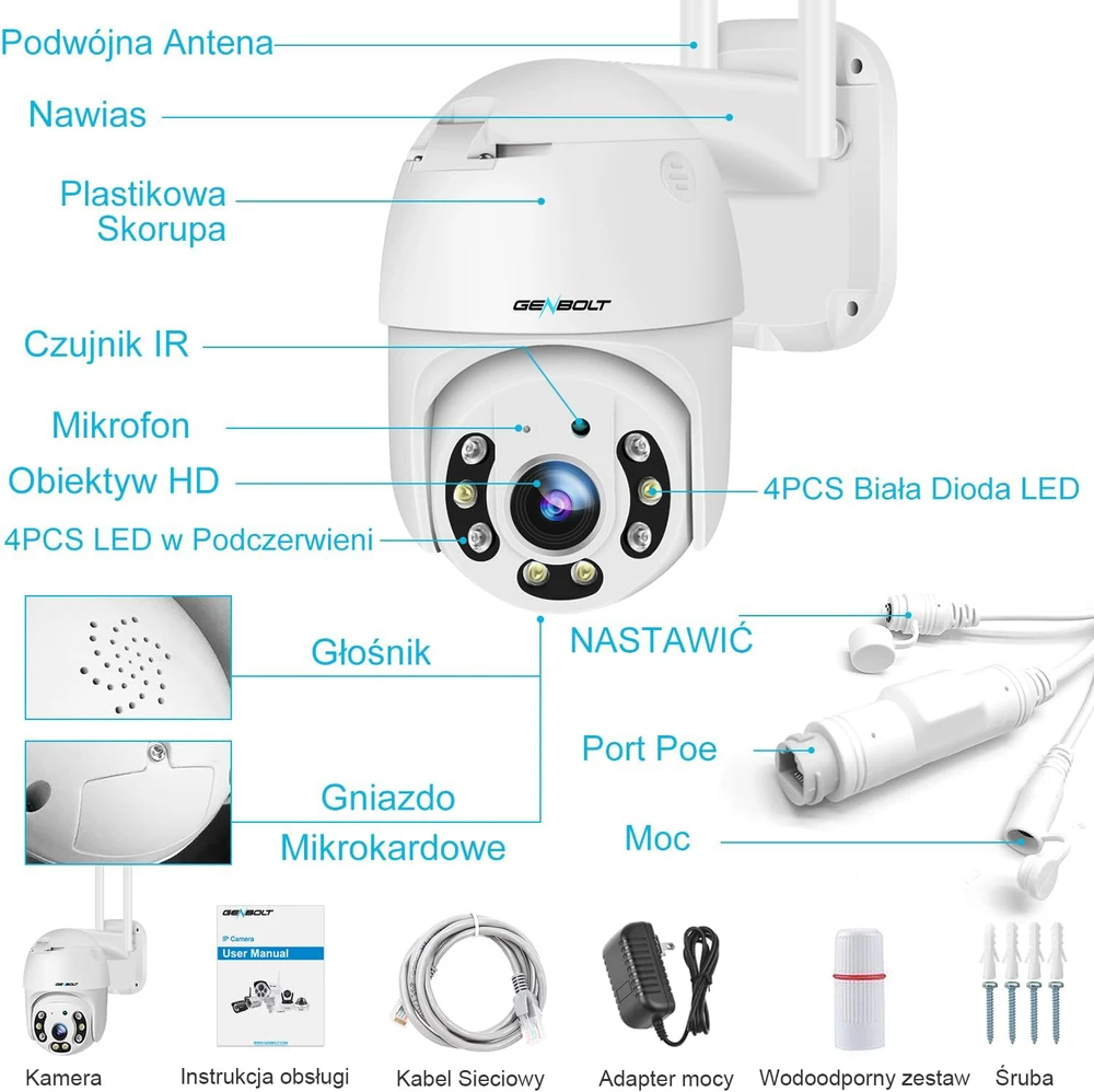 GENBOLT lauko stebėjimo IP kamera 4 MP Wi-Fi/DC&PoE, naktinis matymas, atspari vandeniui, GB213K