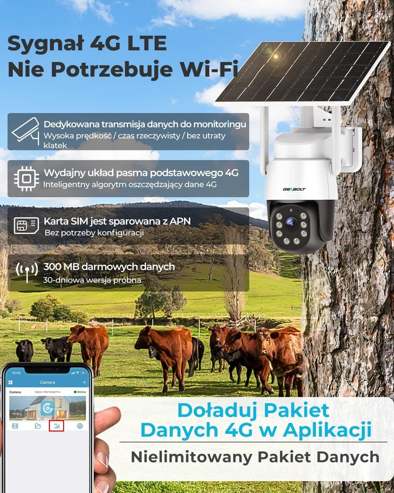 GENBOLT lauko stebėjimo IP kamera 4G, 3 MP, saulės įkrovimas, naktinis matymas, IP66, GB216K-4G