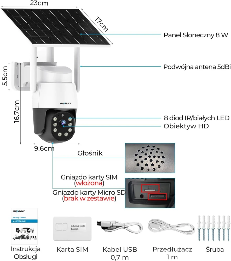 GENBOLT lauko stebėjimo IP kamera 4G, 3 MP, saulės įkrovimas, naktinis matymas, IP66, GB216K-4G