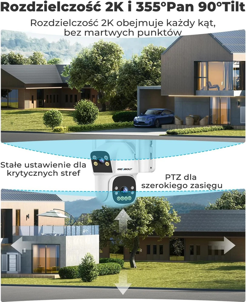 GENBOLT lauko Wi-Fi IP kamera su saulės įkrovimu, 2.5K 8 W 15600 mAh, AI judesio aptikimas, naktinis matymas