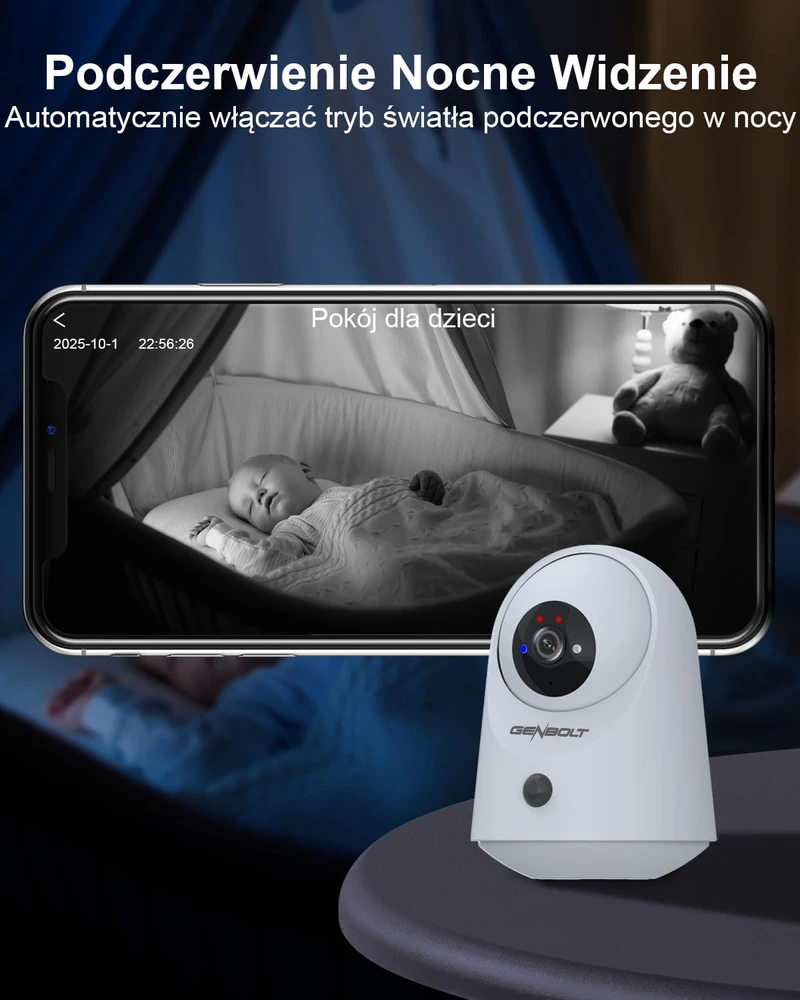 GENBOLT vidaus IP saugumo kamera su 2K raiška, Wi-Fi, 5000 mAh baterija, judesio aptikimu, GB108K