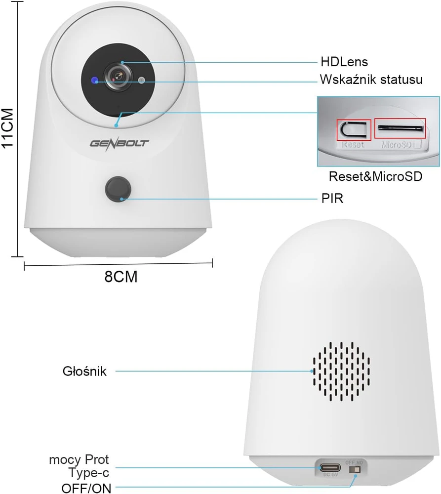 GENBOLT vidaus IP saugumo kamera su 2K raiška, Wi-Fi, 5000 mAh baterija, judesio aptikimu, GB108K