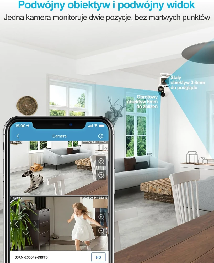 GENBOLT vidaus Wi-Fi IP kamera su 360° vaizdu, dvigubu objektyvu, 4 MP Full HD, naktiniu matymu, GB102HD