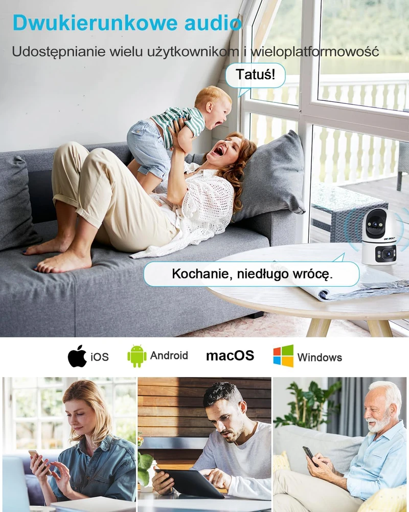 GENBOLT vidaus Wi-Fi IP kamera su 360° vaizdu, dvigubu objektyvu, 4 MP Full HD, naktiniu matymu, GB102HD