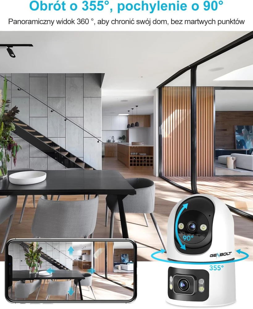 GENBOLT vidaus Wi-Fi IP kamera su 360° vaizdu, dvigubu objektyvu, 4 MP Full HD, naktiniu matymu, GB102HD