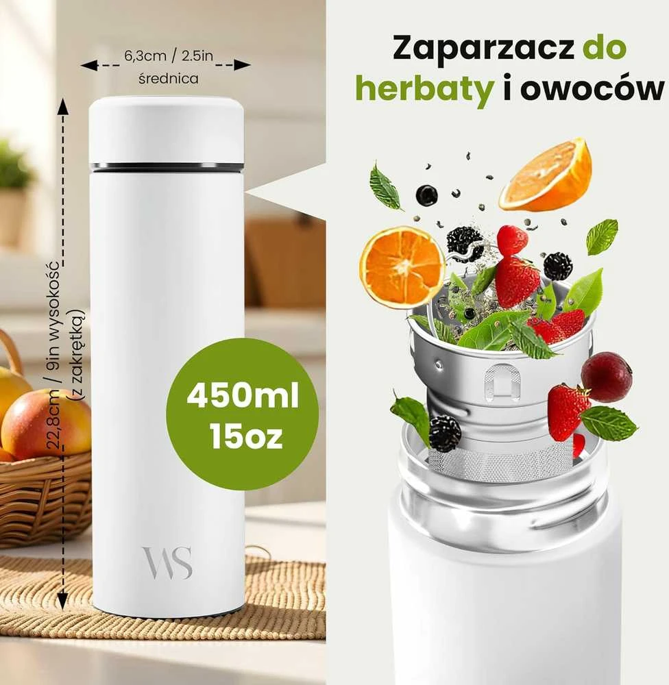 Gertuvė Wilford & Sons Butelis skirtas gerti su vaisių įdėklu 450 ml, baltas
