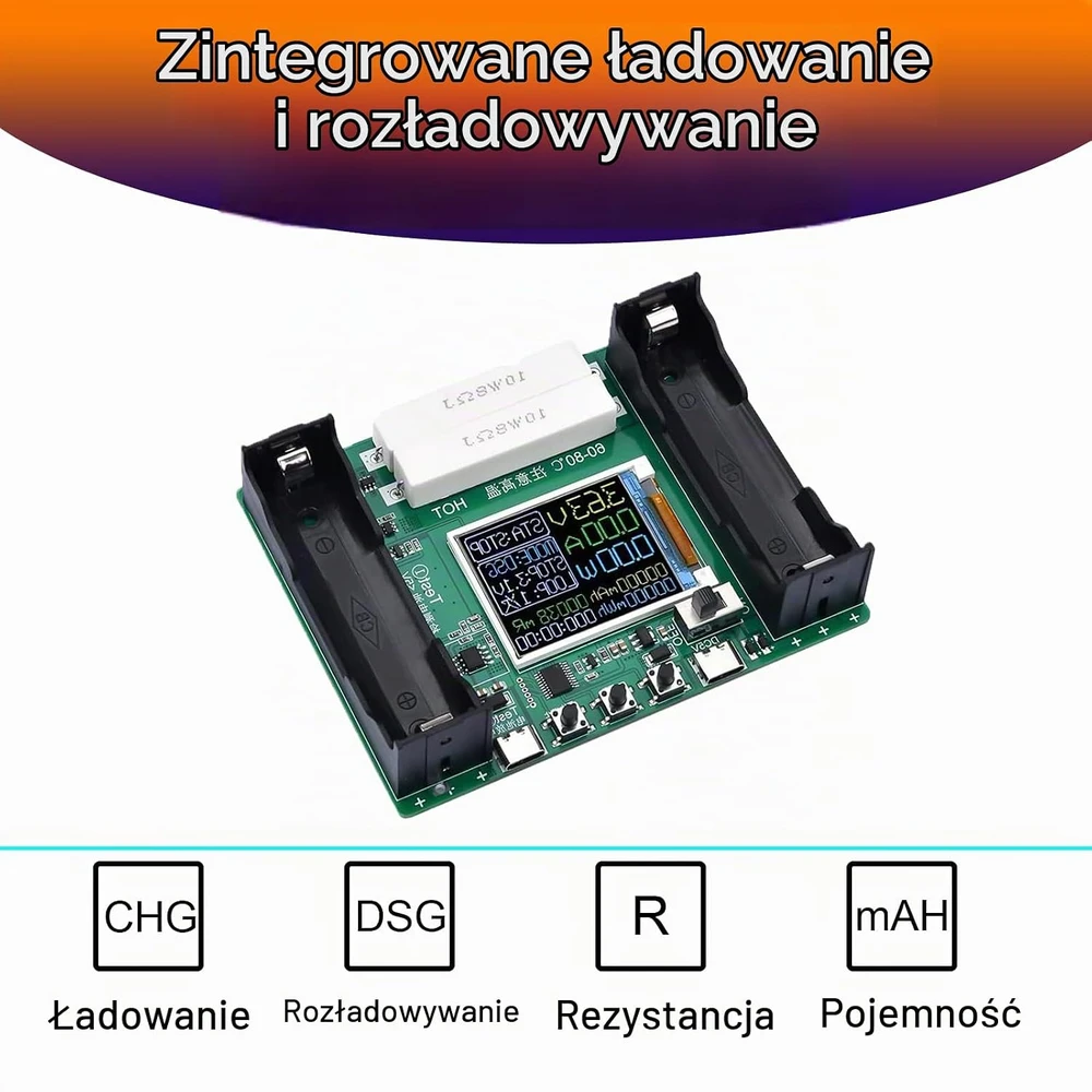 GERUI akumuliatorių talpos ir vidinės varžos testeris 18650 Li-Ion/NiMH USB-C