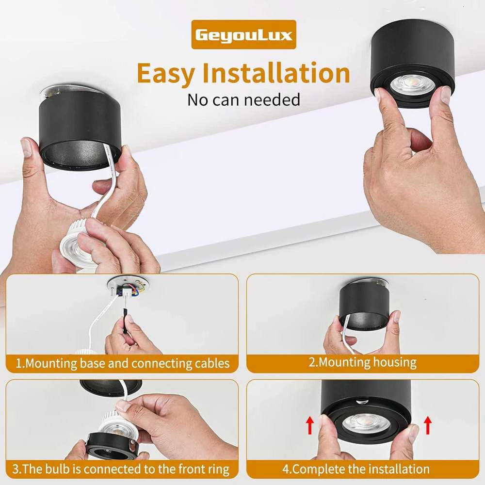 GeyouLux LED lubinė šviestuvo lempa, 5 W, reguliuojama šviesos temperatūra, Ø80 × 50 mm, juoda